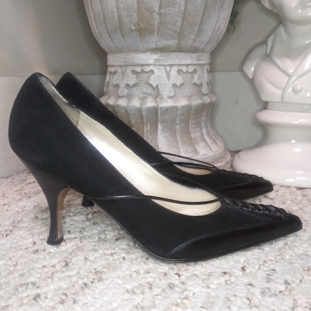 Vintage Christian Dior Sexy Black Corset Lacing Pointed Toe Suede, Leather Pumps - Picture 8 of 8